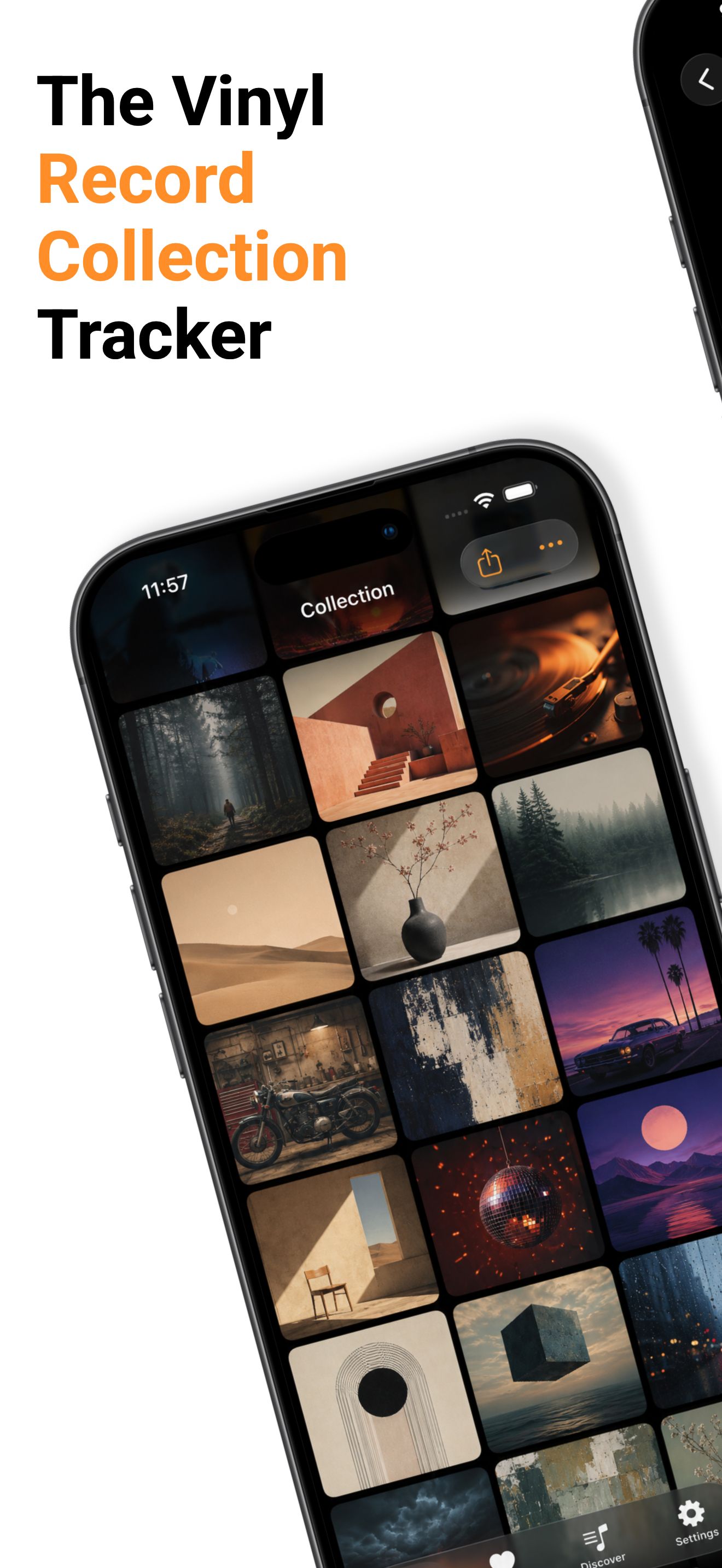 LP Addict record detail and collection screens on iPhone