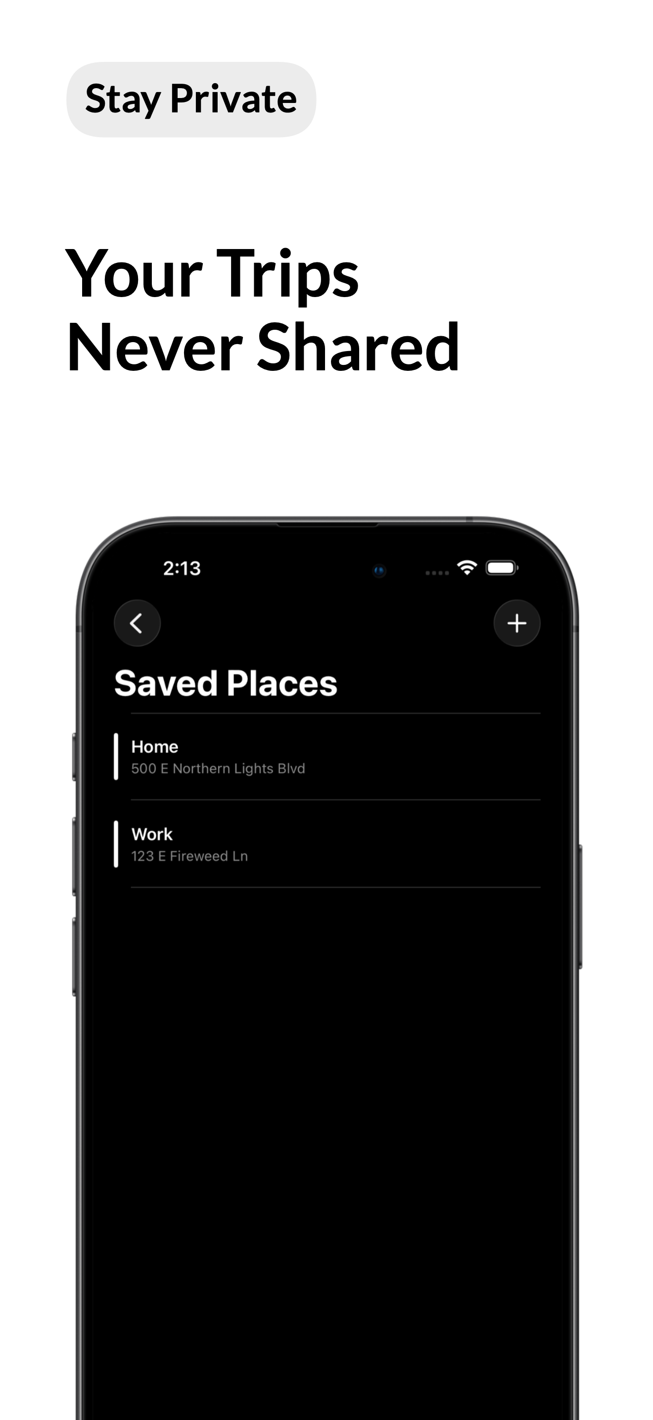 Mile Pilot private saved places screen