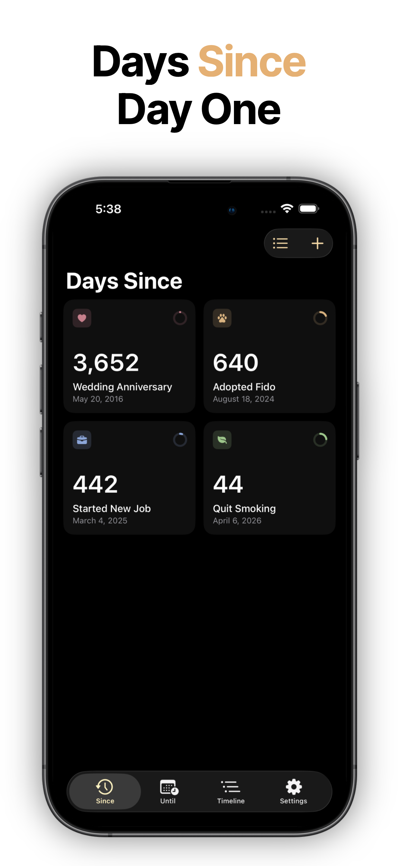 Milestone days since grid for anniversaries habits pets and career events