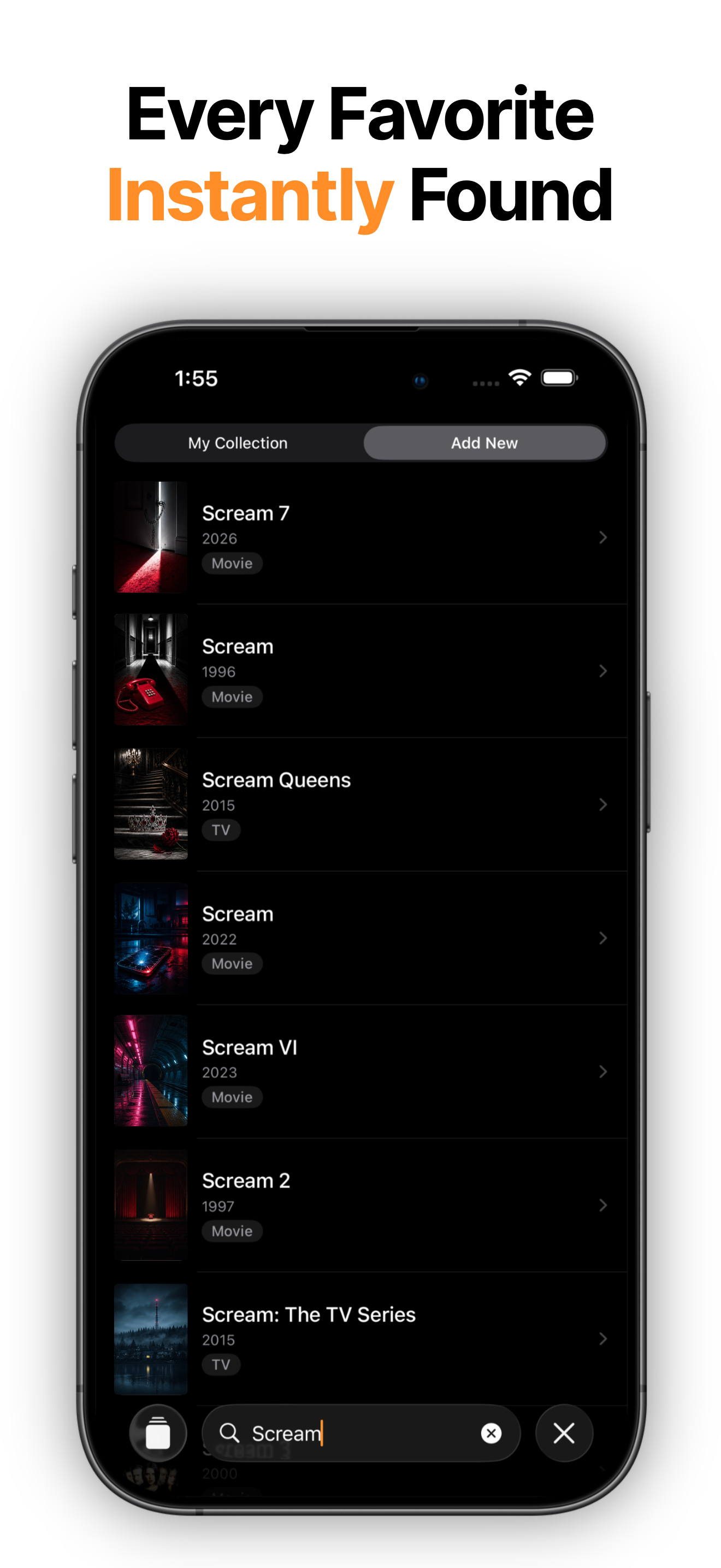 Movie Addict search results for adding movies
